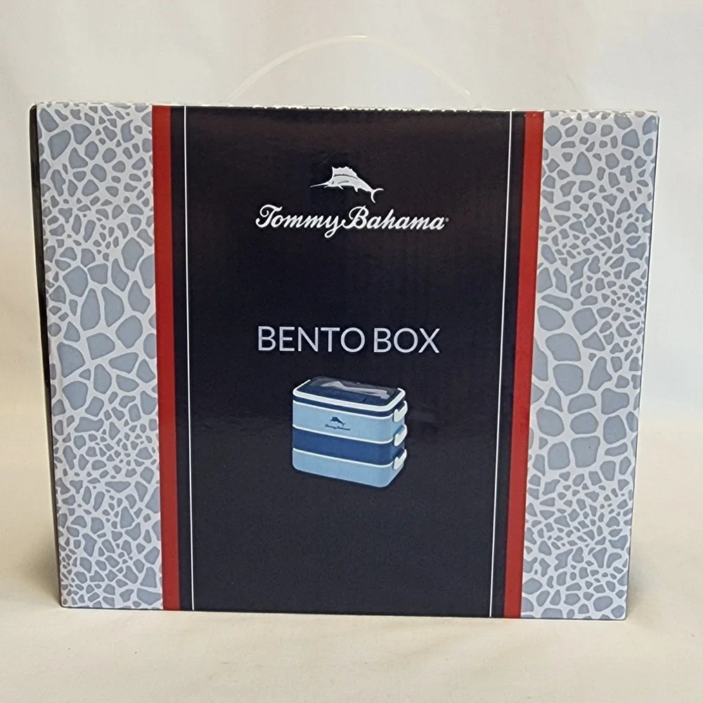Tommy Bahama Bento Box Blue Multi Tier Leakproof Lunch Box with Cutlery INV01009